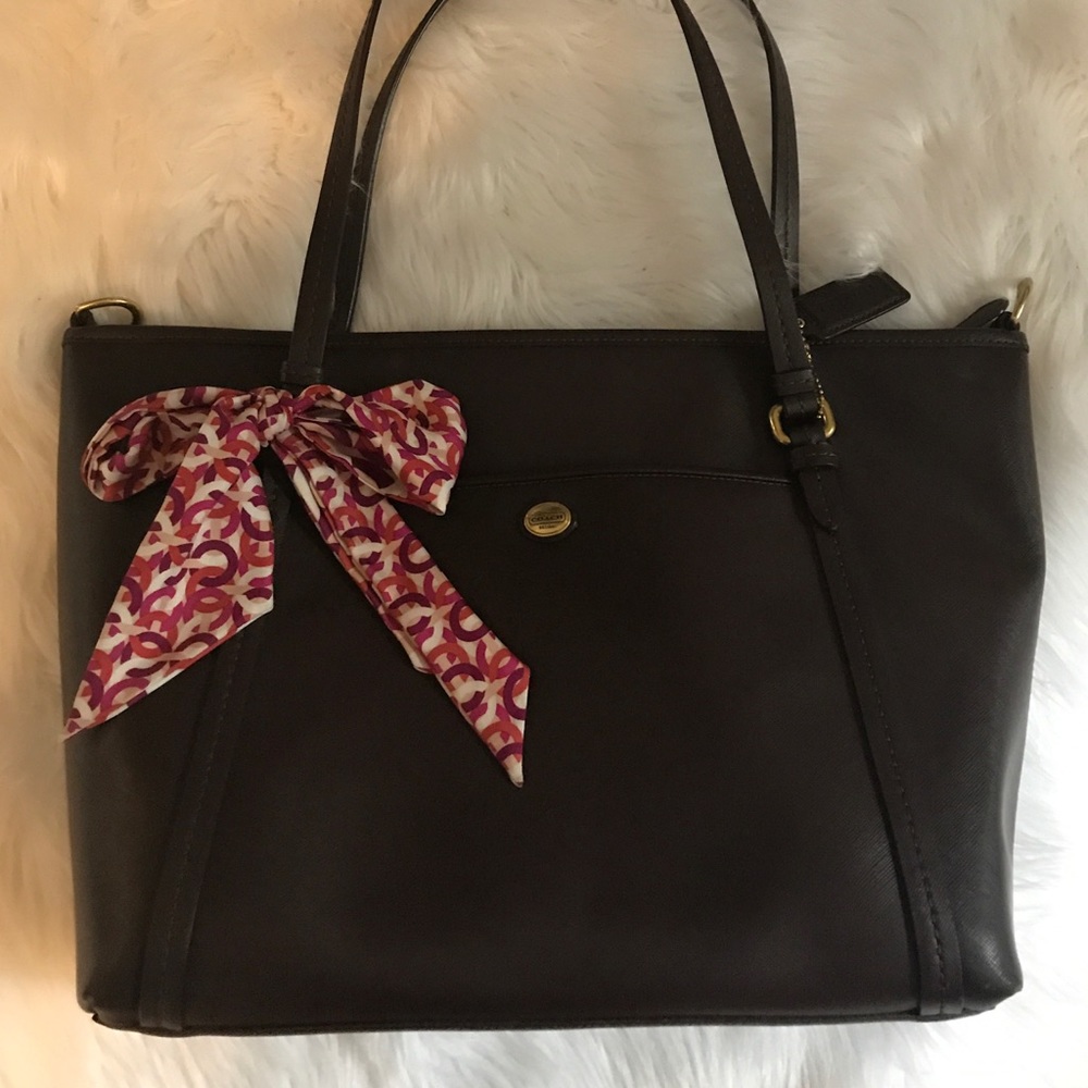 Brown Coach bag with satin bow