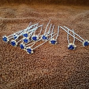 12 blue flower hair pins