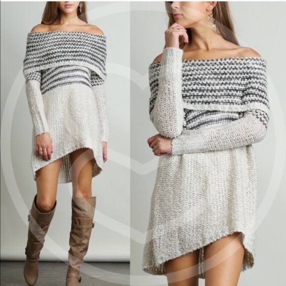 DARBY off shoulder knit dress - CHARCOAL - Picture 2 of 3