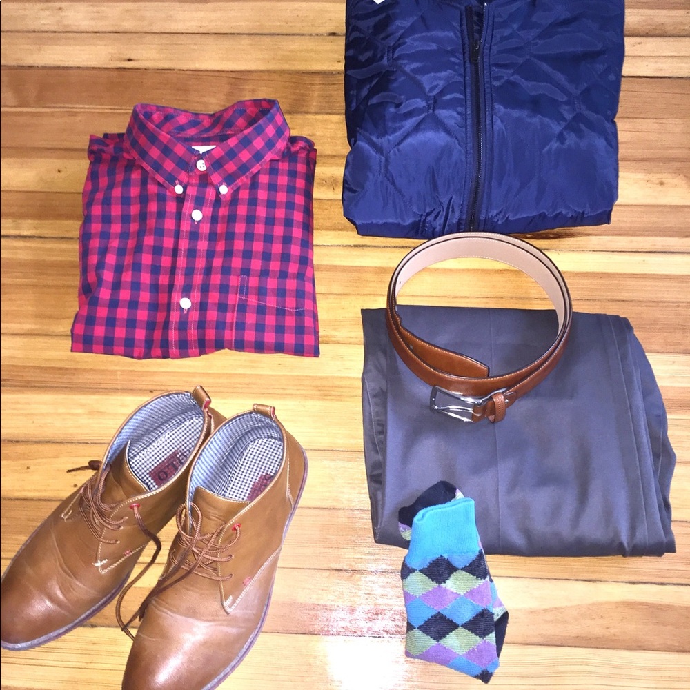 GAP red/blue gingham button up shirt. XL