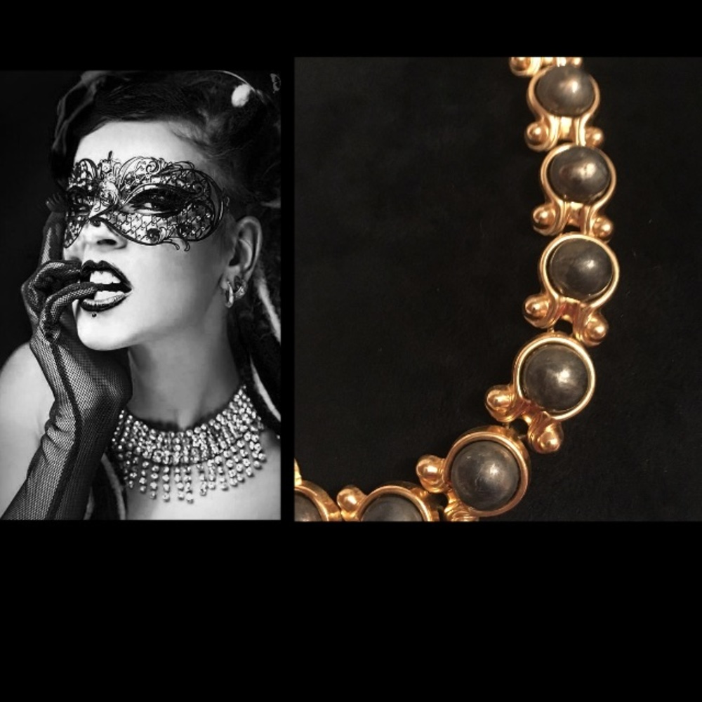 VINTAGE HSN•3D Gunmetal & Gold Necklace - Picture 2 of 7