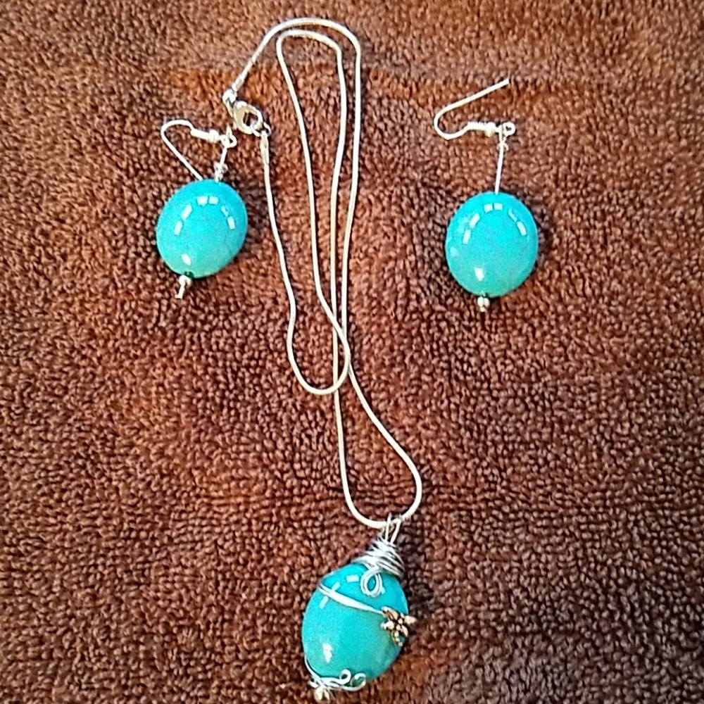 Turquoise earing necklace set