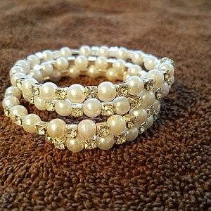 Pearl and rhinestone wrap bracelet