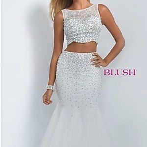 WHITE TWO PIECE PROM DRESS