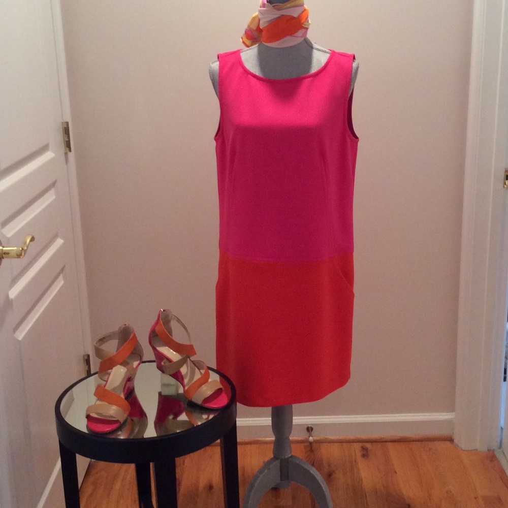 LOFT Sz 12 Fuchsia and Orange Shift Dress EUC