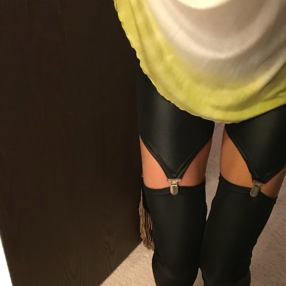 Black suspender-style leggings small