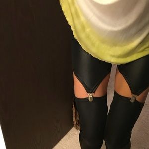 Black suspender-style leggings small