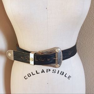 Vintage Black Handmade Leather Engraved Belt Vintage Black Handmade Leather Engraved Belt