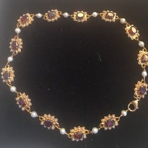 Garnet and seed pearls Italian design necklace