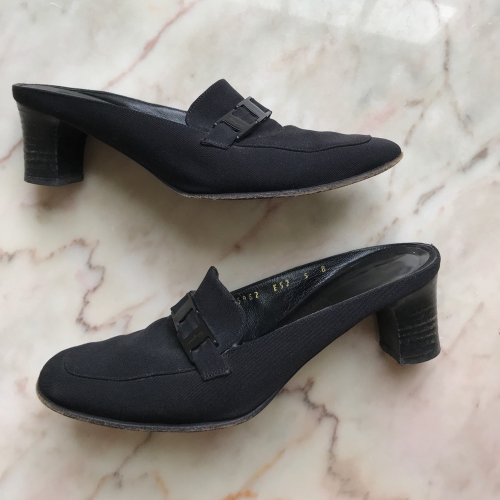 Vintage Ferragamo black mule loafer heels sz 5 B