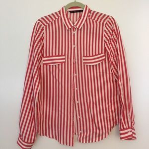 Red and white candy striped button down