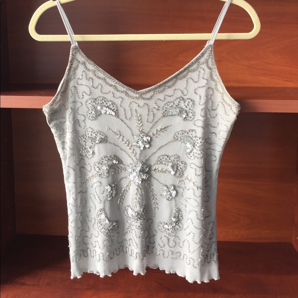 Gray and Silver Beaded Top