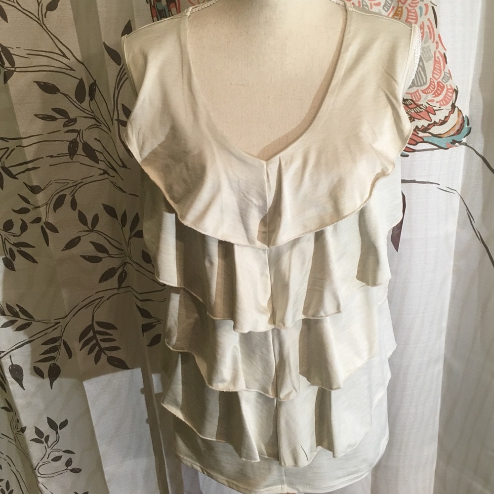 Ruffled Sleeveless Blouse, NWT, Cream