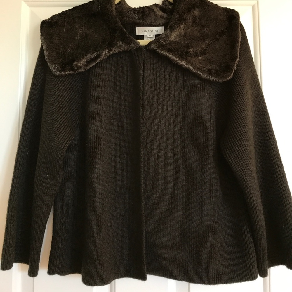 XL Nine West Sweater Cardigan Faux Fur