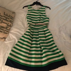 Belted A-Line Striped Day Dress