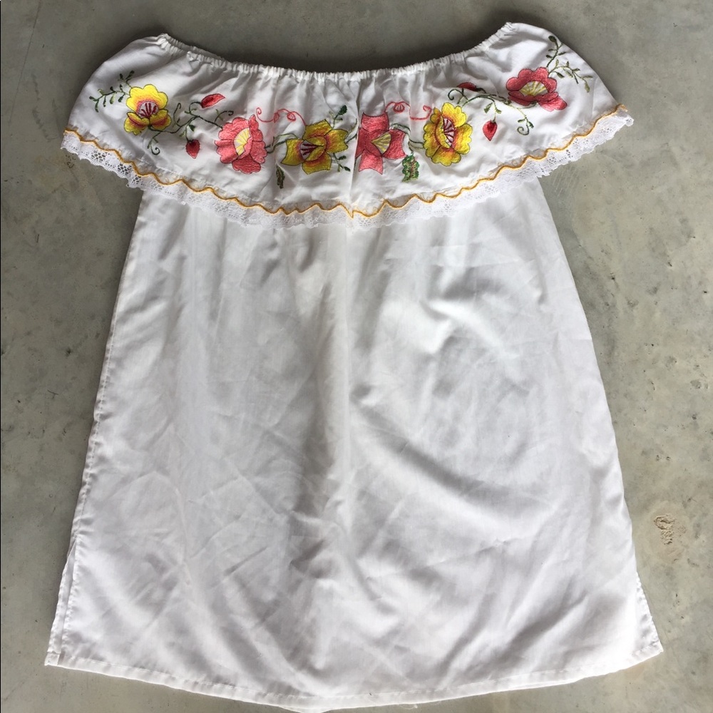 White Cotton Embroidered Off-Shoulder Top