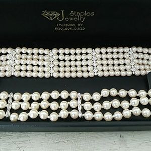 Pearl and rhinestone choker and bracelet