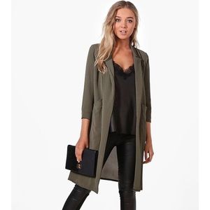 Olive green Boohoo Alice Woven Pocket Duster NWT