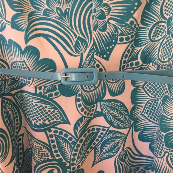 Blue paisley fit-and-flair belted dress - Picture 4 of 7