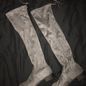 Grey thigh high boots
