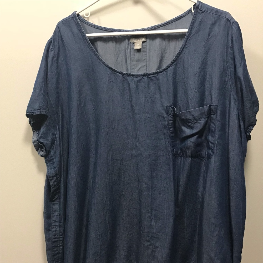 XL silky denim blouse