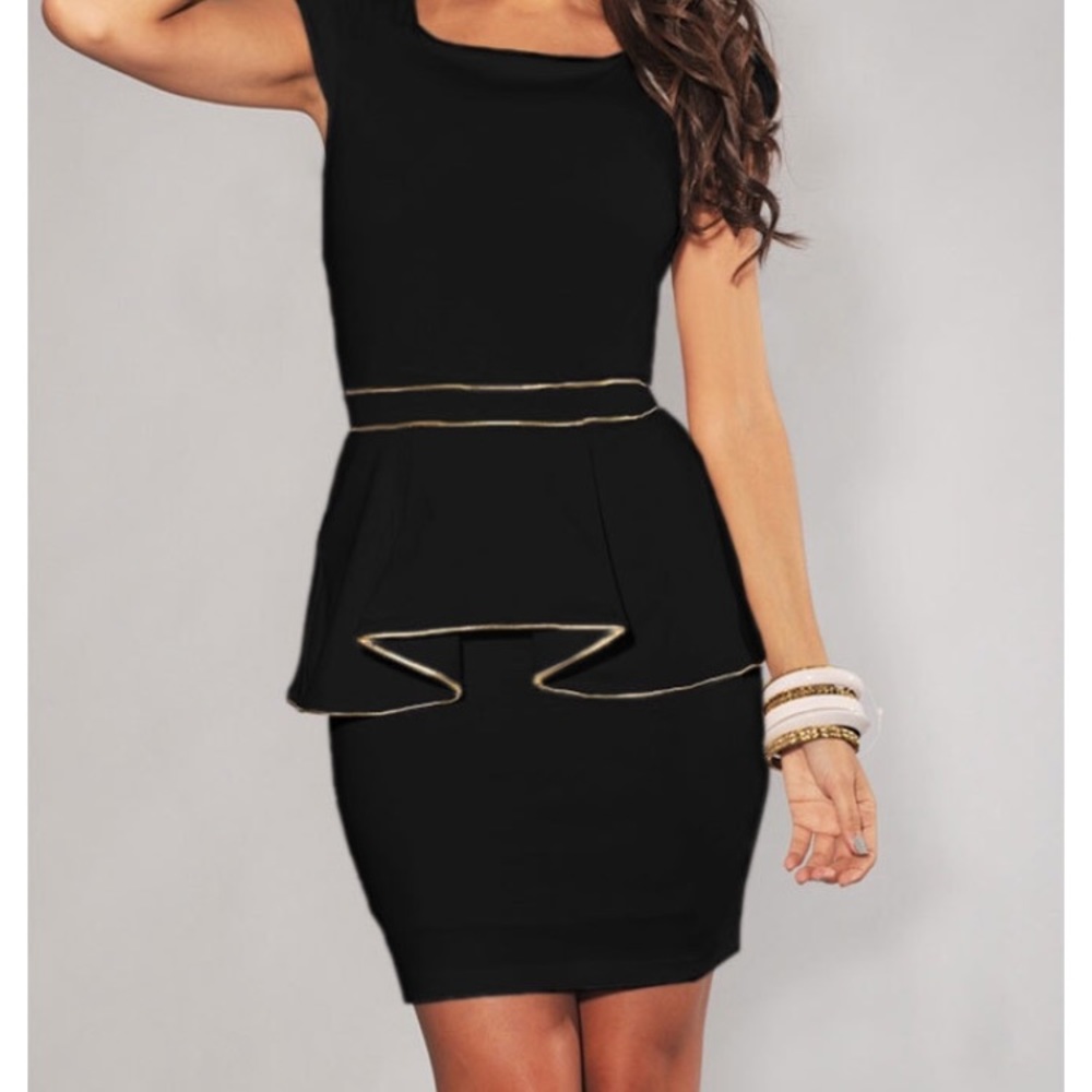 Peplum Dress with Gold Detail