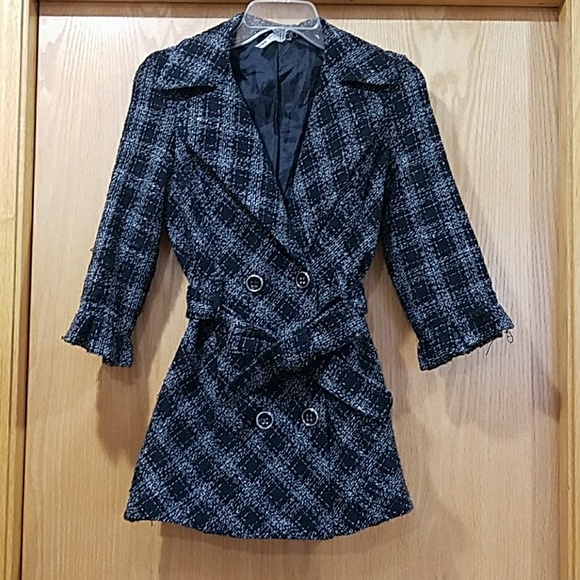 Heart Soul B&W Short Trench Style Jacket - Picture 1 of 5