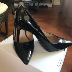 BCBG patent pointed toe pumps