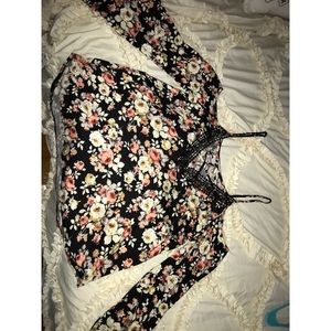 floral open shoulder long sleeve shirt
