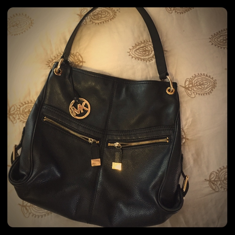Michael Kors Black Leather Bag with Gold Details