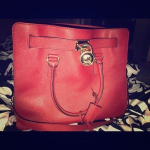 Michael Kors Large Hamilton Saffiano Satchel-Red