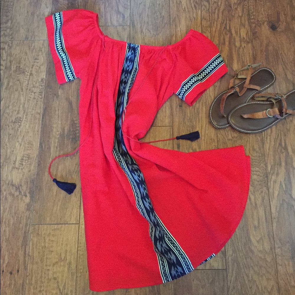 Mexican Style Dress with Tassel Accents