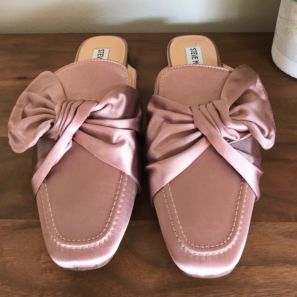 FIRM PRICE Steve Madden Blush Pink Satin Bow Mules - Picture 3 of 8