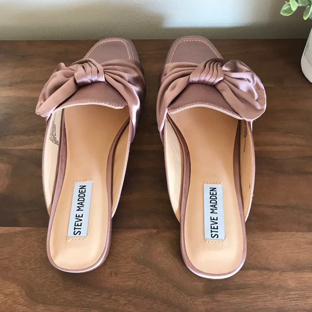 FIRM PRICE Steve Madden Blush Pink Satin Bow Mules - Picture 4 of 8