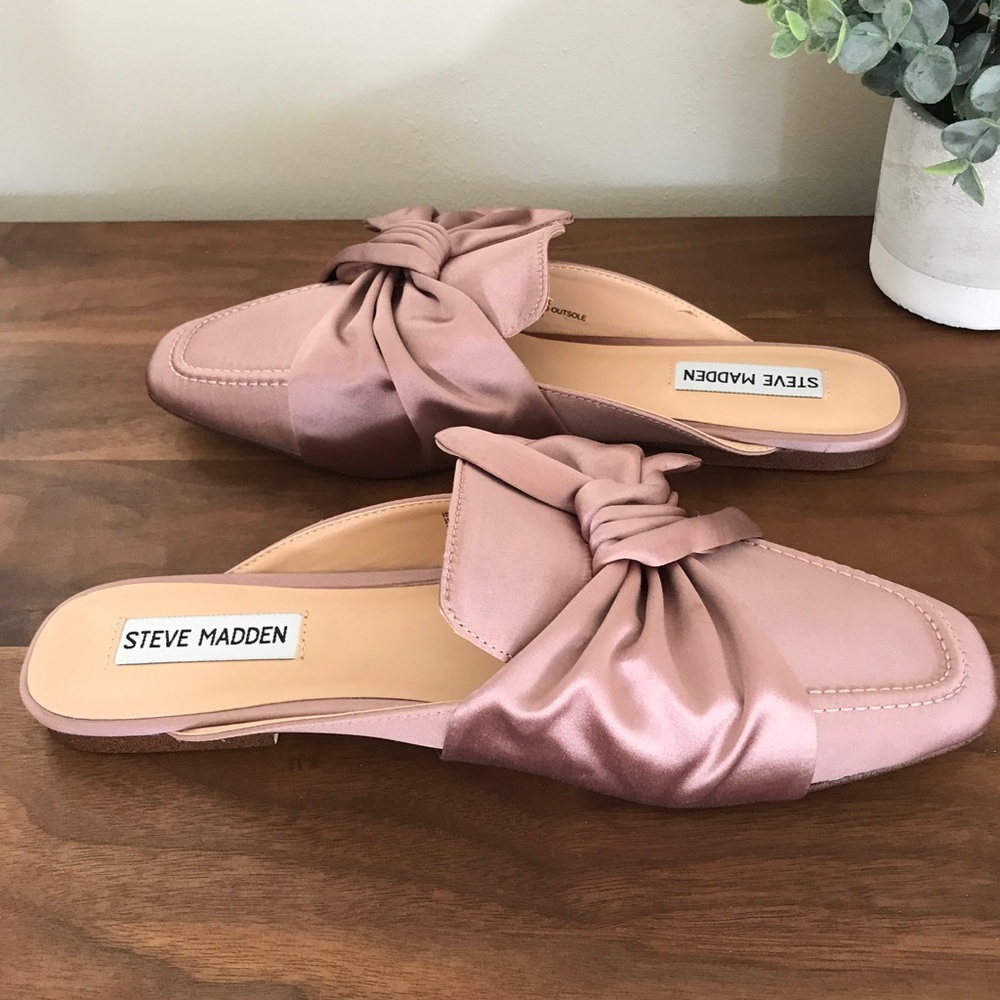 FIRM PRICE Steve Madden Blush Pink Satin Bow Mules - Picture 5 of 8