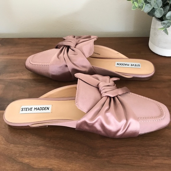 FIRM PRICE Steve Madden Blush Pink Satin Bow Mules - Picture 5 of 8