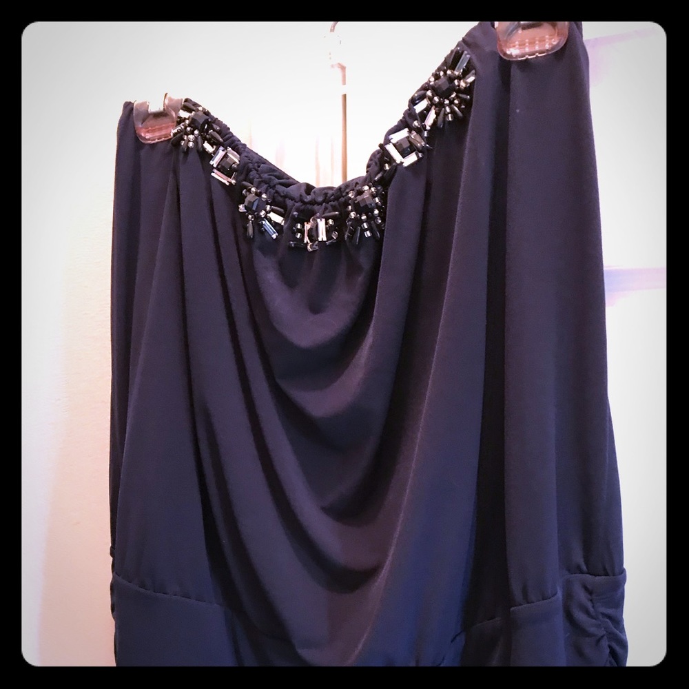 Bejeweled Strapless Navy Blue Top