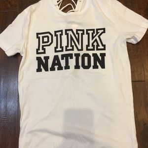 VS PINK NATION WHITE TOP SIZE XS