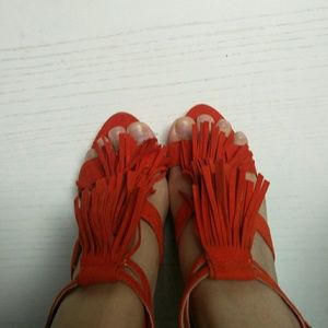 Orange Fringe Heels