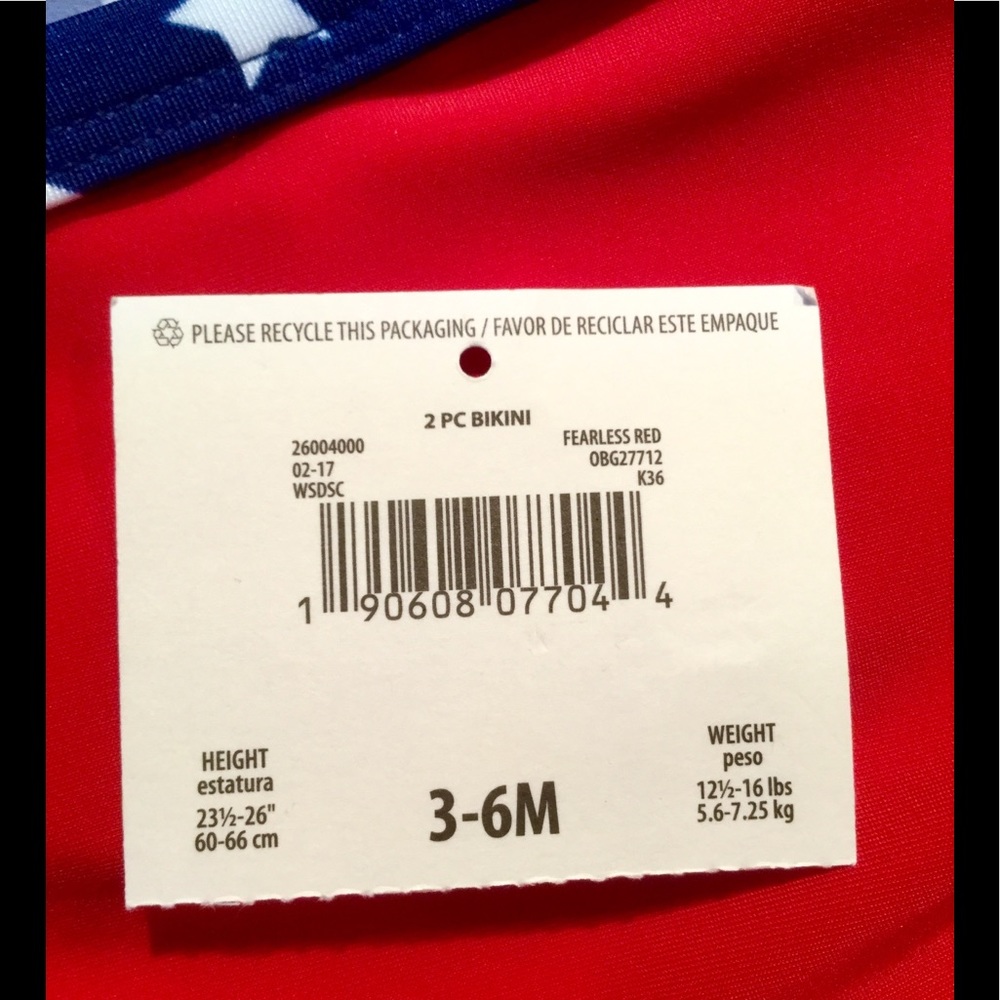OP Red White Blue Star 3-6M Girls Bikini - Picture 6 of 6