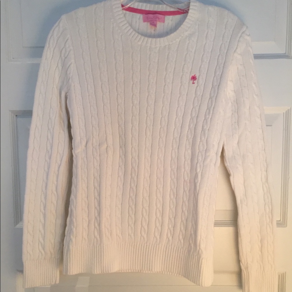 White Lilly Pulitzer cable knit sweater