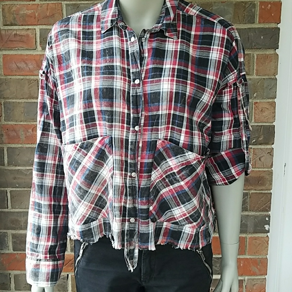 Zara Woman Snap Front Cropped Flannel Small