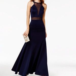 Halter neck navy prom dress