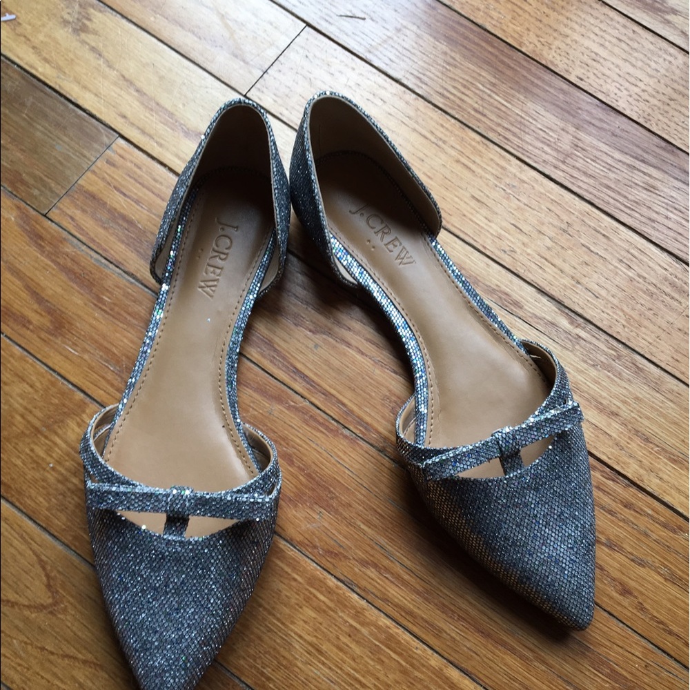 J.Crew Factory silver glitter flats. Never worn