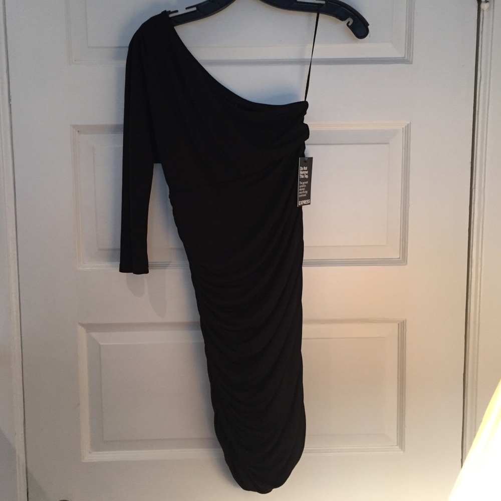 NWT black one shoulder ruched dress