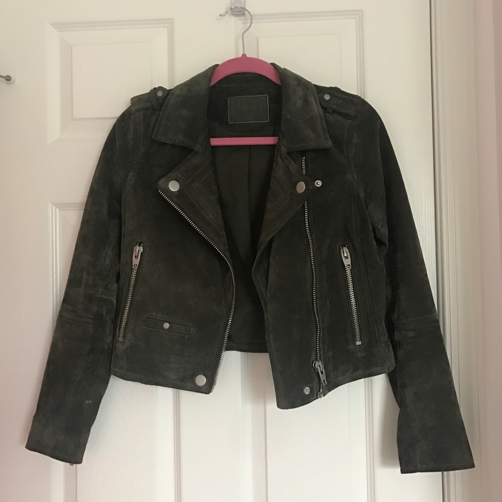 SLS Army Green Suede Moto Jacket