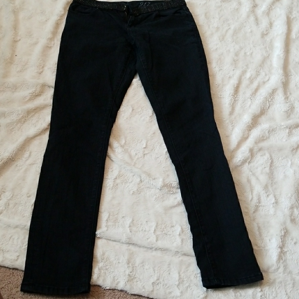 Black sequin waistband legging jeans.