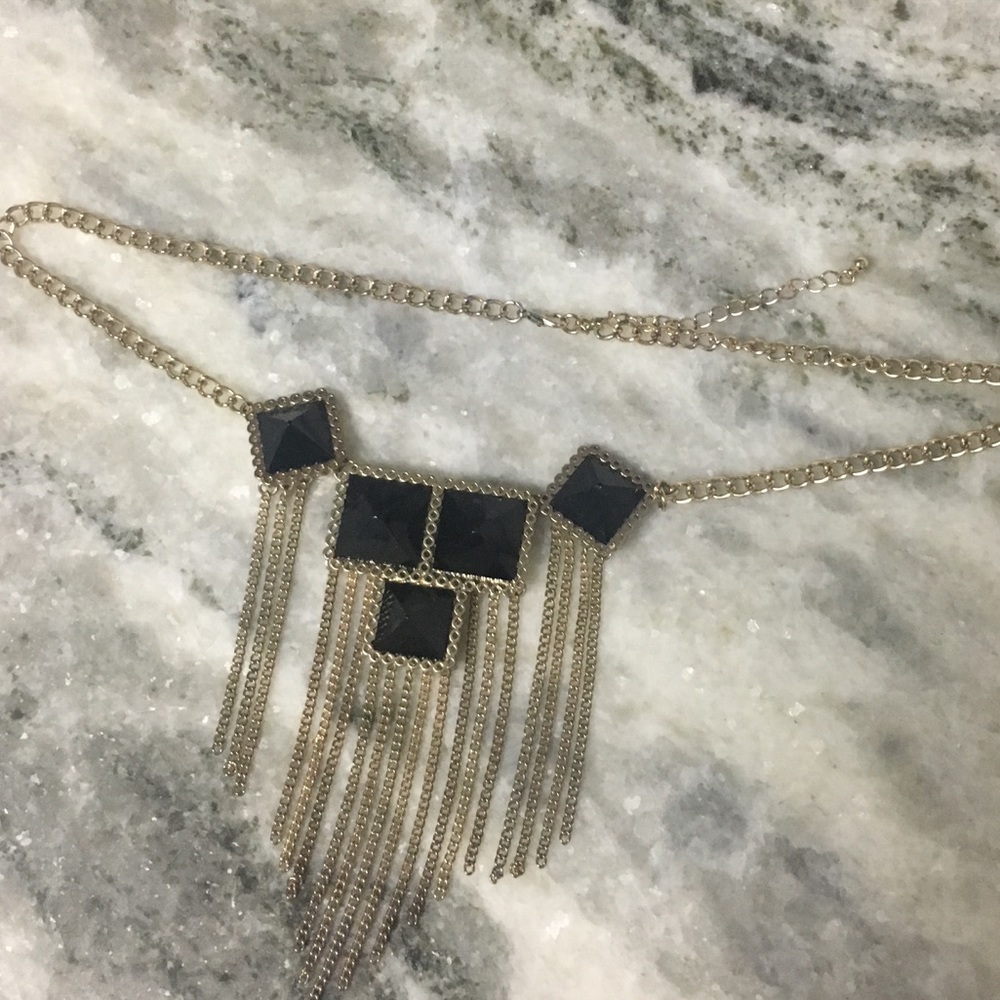 Black and gold fringe necklace