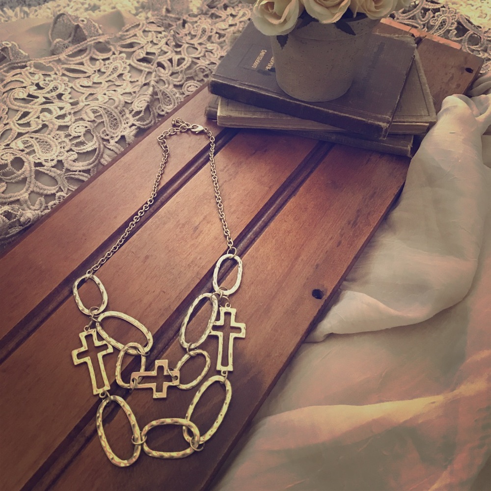 Double Cross Necklace - Gold