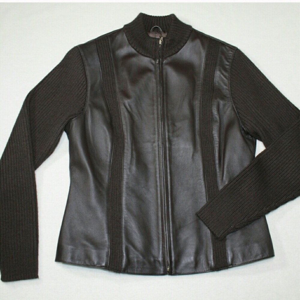 Brown Worthington leather like zip jacket M / L